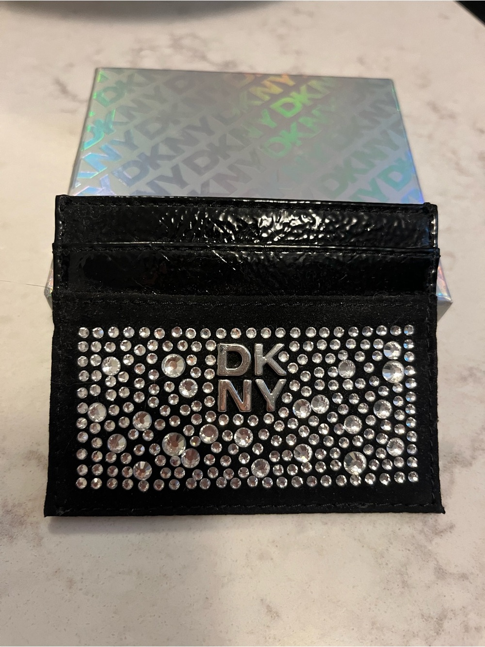 DKNY Black Crystal-Studded Card Holder